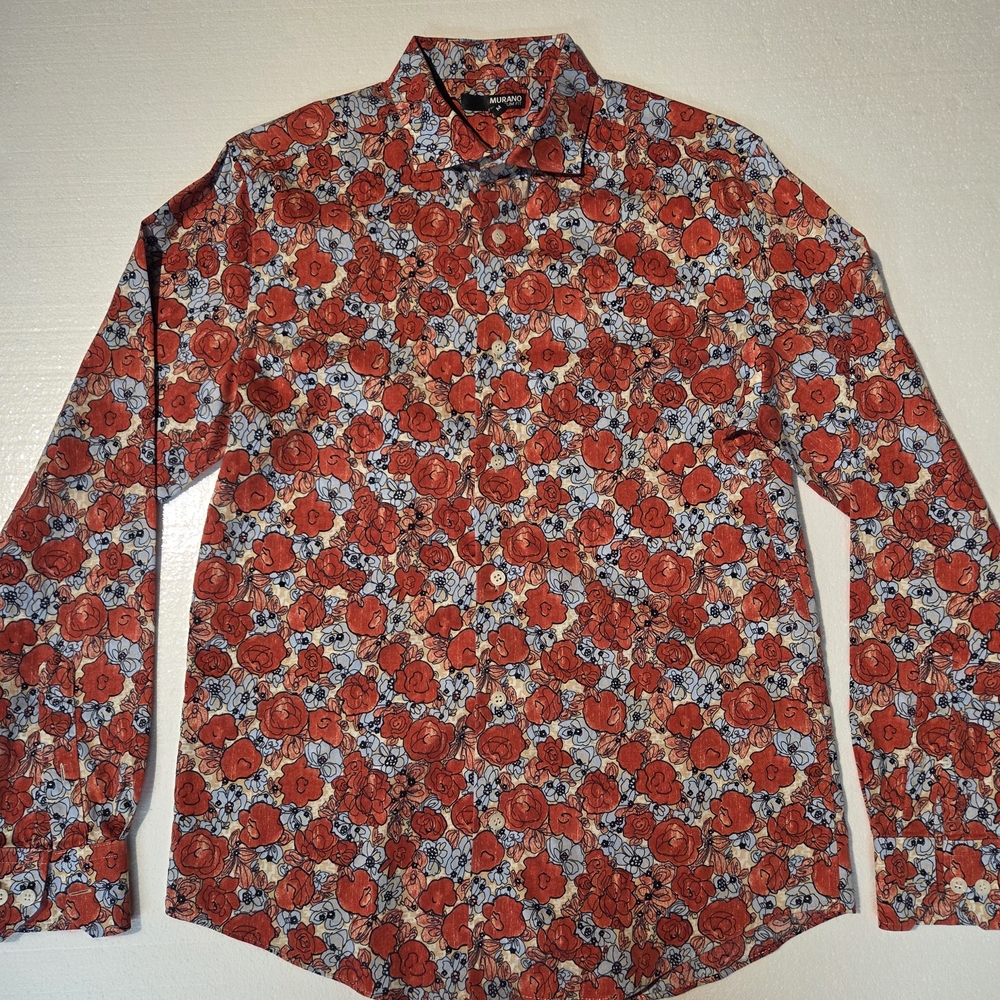 Murano Red Floral Men's Button Down Shirt